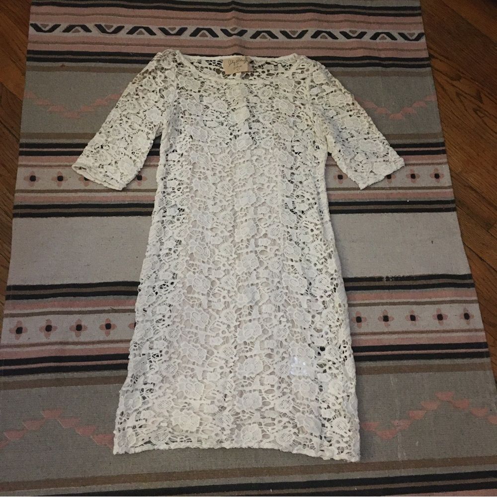 Lily Aldridge for Velvet small cream off white thick floral lace mini dress line